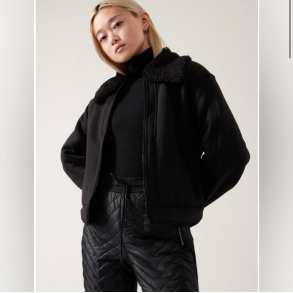 Athleta Sherpa Black Zip Jacket